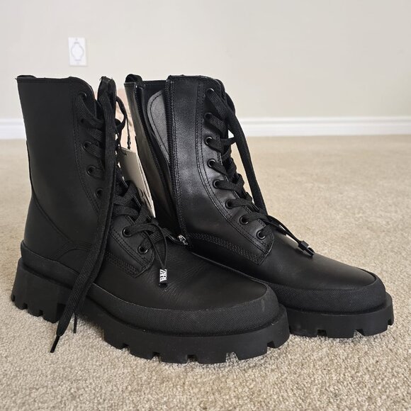 ZARA Black Chunky Combat Boots - Picture 2 of 2